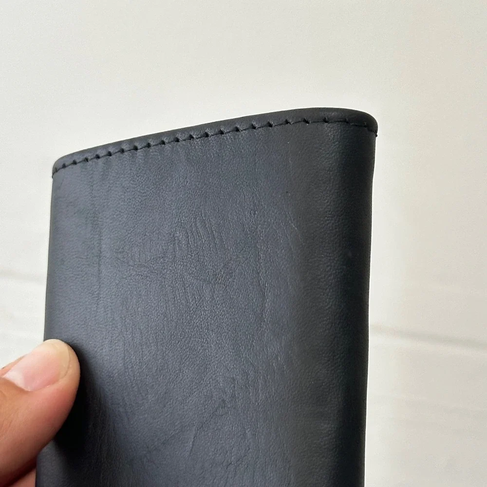 Artisan Hand-Made Black Leather Trifold Wallet Nicaragua Mens ID Window Pocket